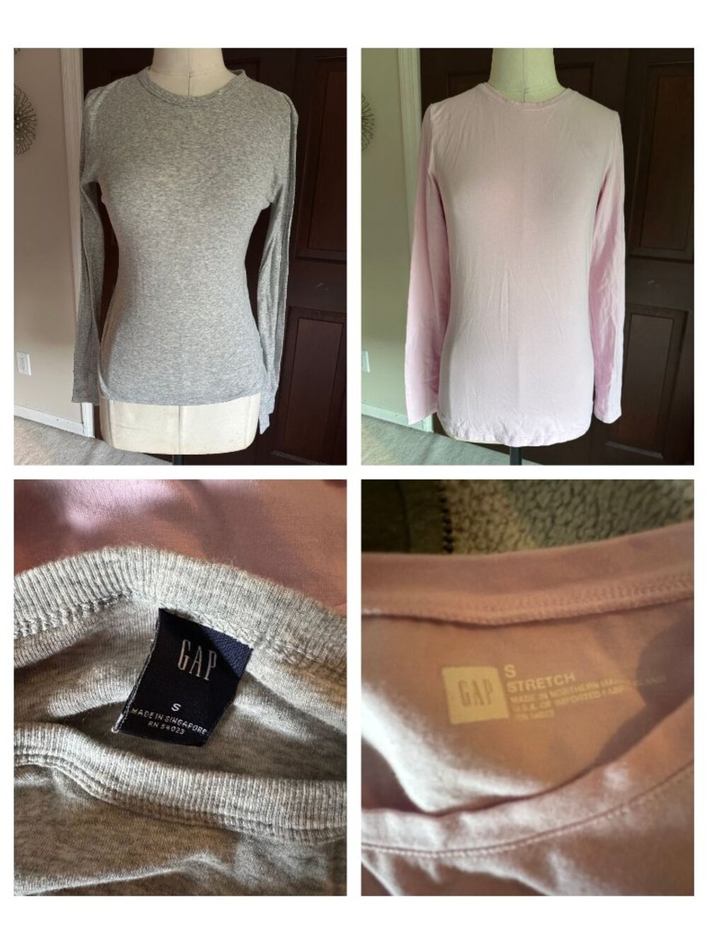 2 GAP long sleeve tops pink stretch and gray Small